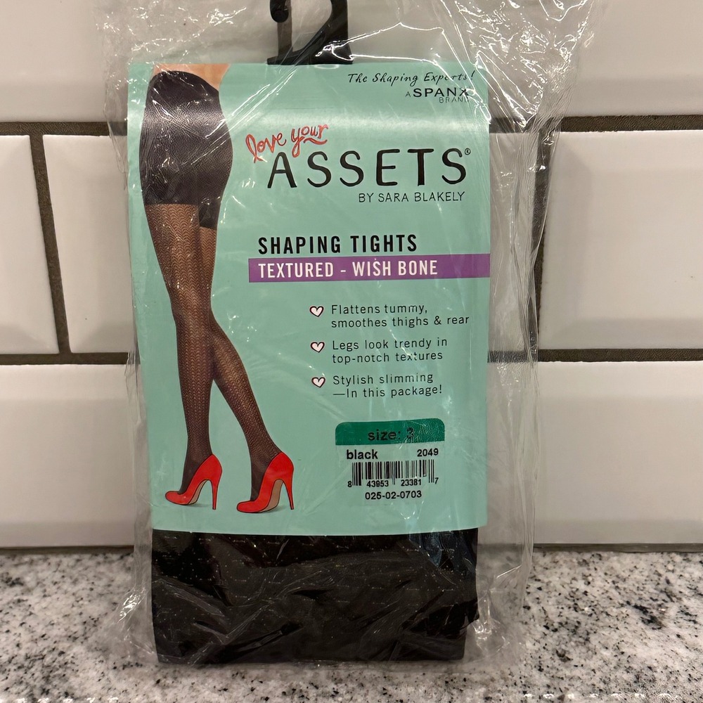 Love Your Assets Women Size 3 Shaping Tights Black Textured Wish Bone Spanx